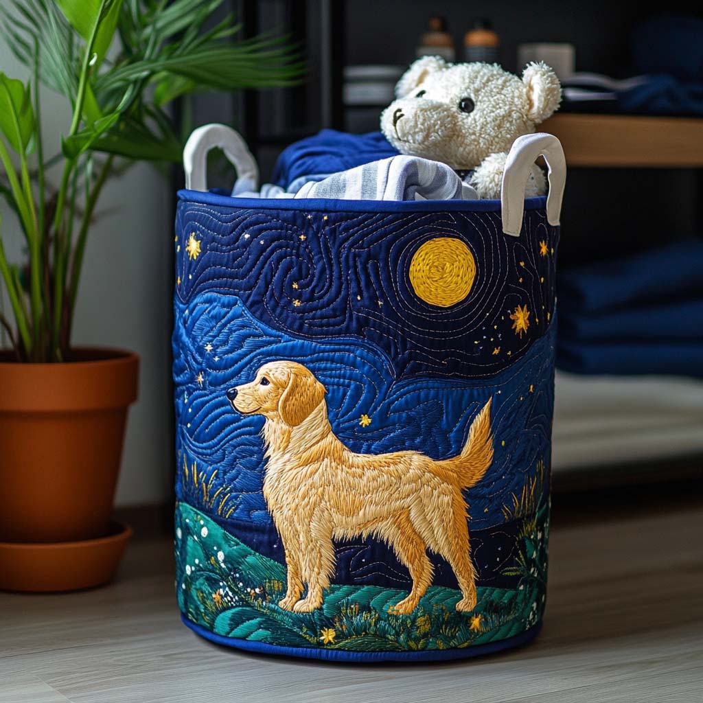 Gesteppter Wäschekorb „Goldener Hund Charm“