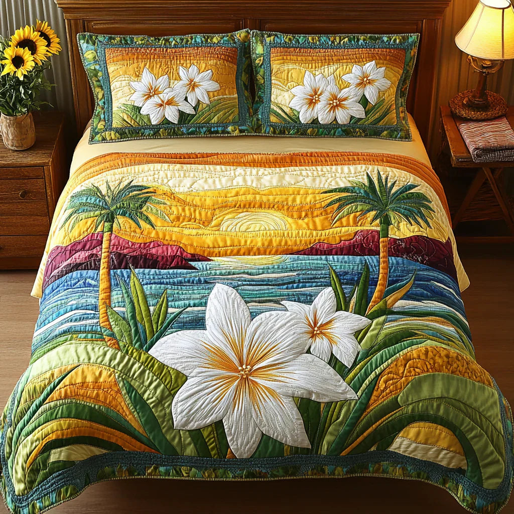 3-teiliges gestepptes Bettwäsche-Set - Aloha-Stil