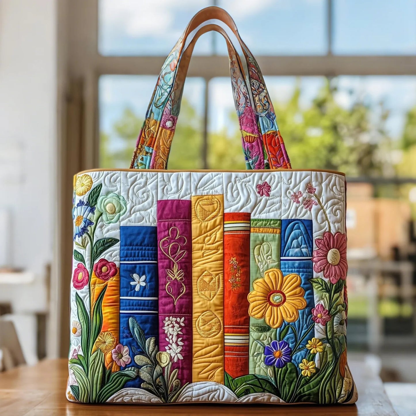 Handgefertigte Tasche - Blumige Bibliothek