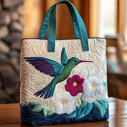 Gesteppte Tasche - Kolibri und weiße Blume