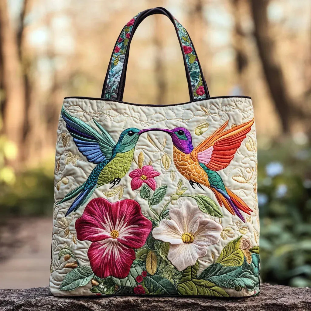 Gesteppte Tasche - Kolibri und weiße Blumen
