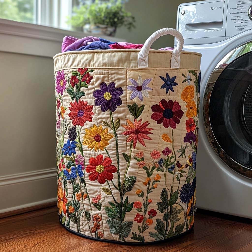 Gesteppter Wäschekorb „Leuchtende Blüten“