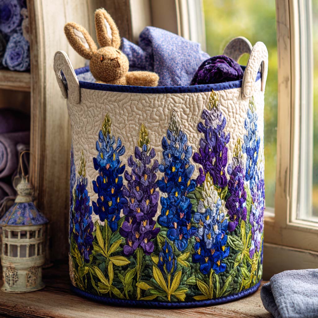 Gesteppter Wäschekorb „Traumpfad mit Bluebonnets“