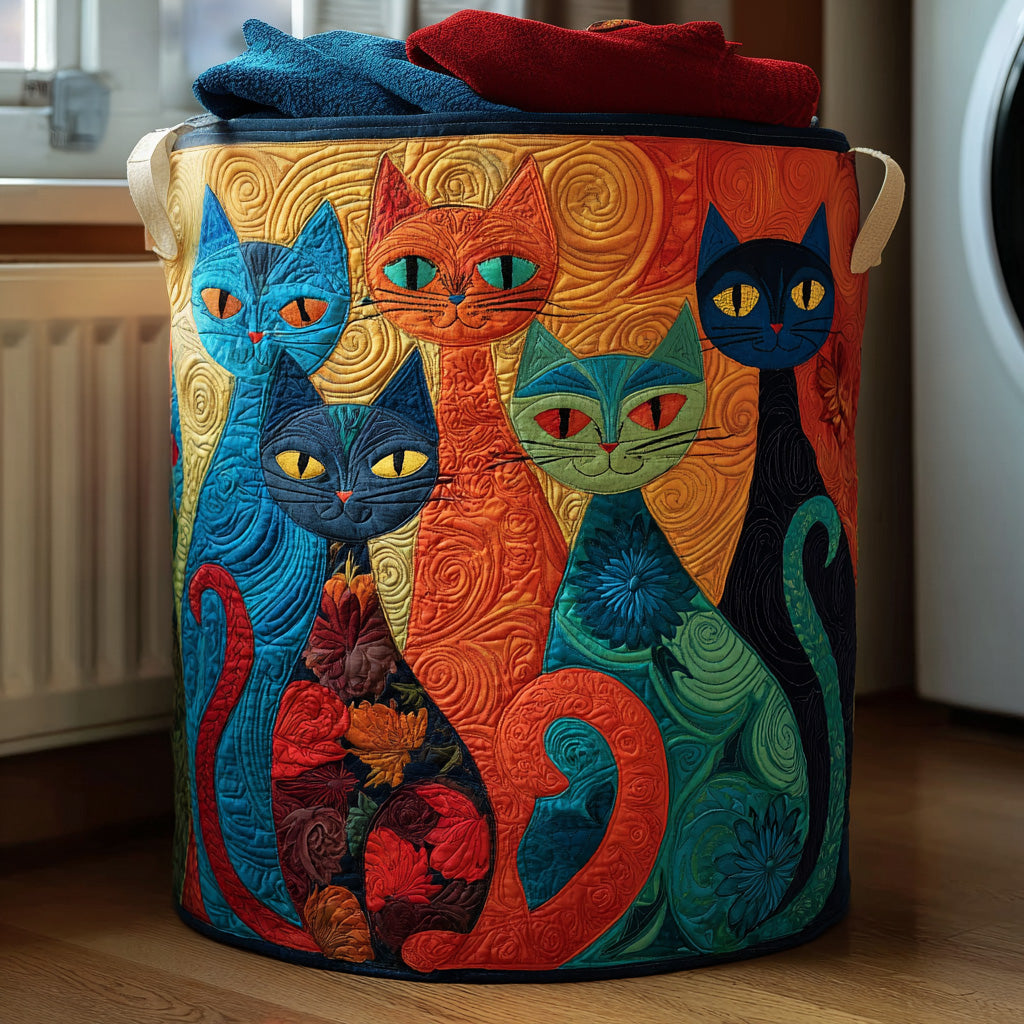 Gesteppter Wäschekorb „Katzen“