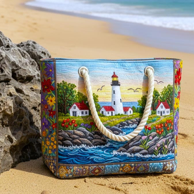 Gesteppte Strandtasche „Leuchtturm Glanz“