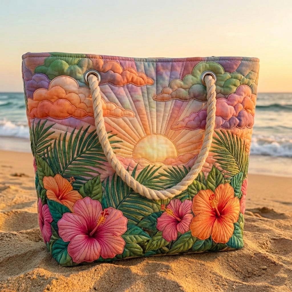 Gesteppte Strandtasche „Tropischer Morgen“