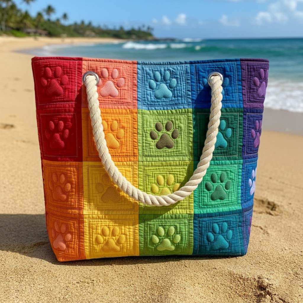 Gesteppte Strandtasche „Pfotenabdruck-Patch“