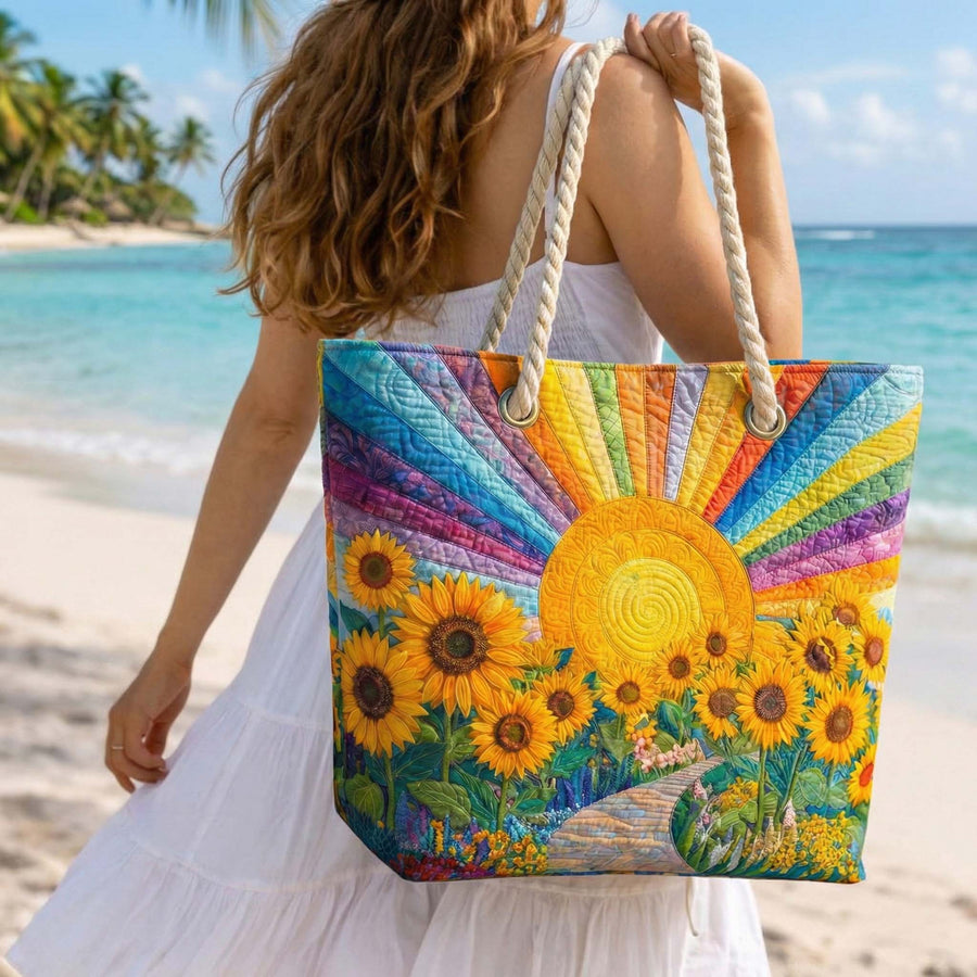 Gesteppte Strandtasche „Regenbogen Sonne“