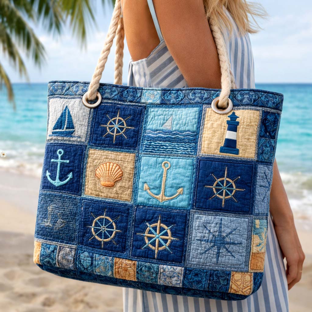 Gesteppte Strandtasche „Nautisches Blau“