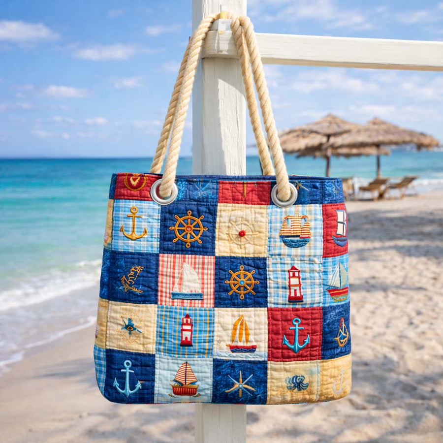 Gesteppte Strandtasche „Marine Patchwork“