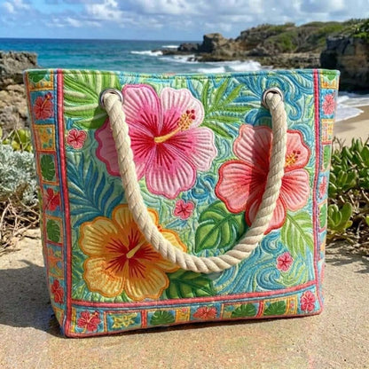 Gesteppte Strandtasche „Tropische Blume“