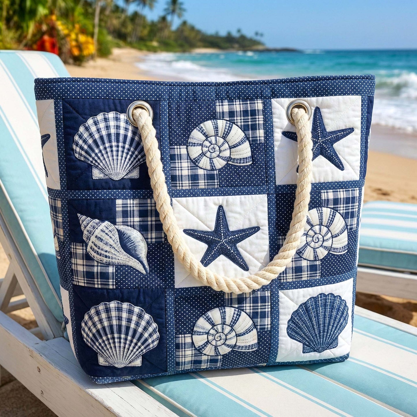 Gesteppte Strandtasche „Ruhe der Muscheln“