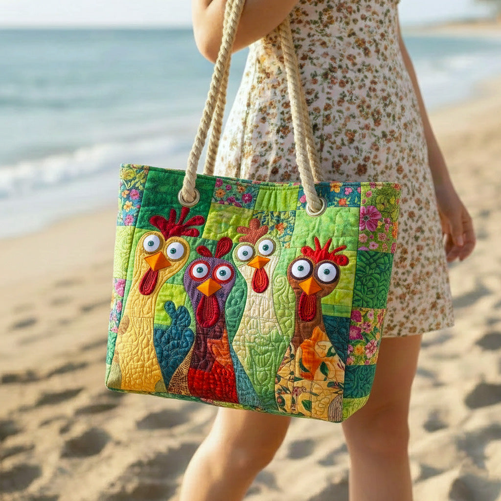 Gesteppte Strandtasche „Fröhliches Huhn“