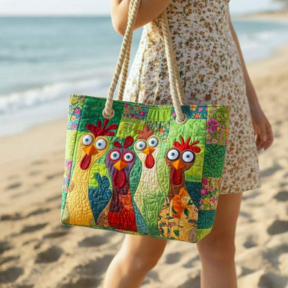 Gesteppte Strandtasche „Fröhliches Huhn“