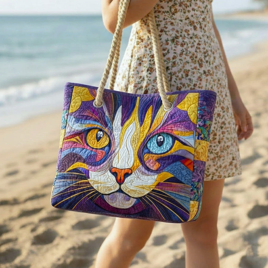 Gesteppte Strandtasche „Katzencharme“