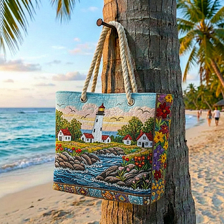 Gesteppte Strandtasche „Leuchtturm Glanz“
