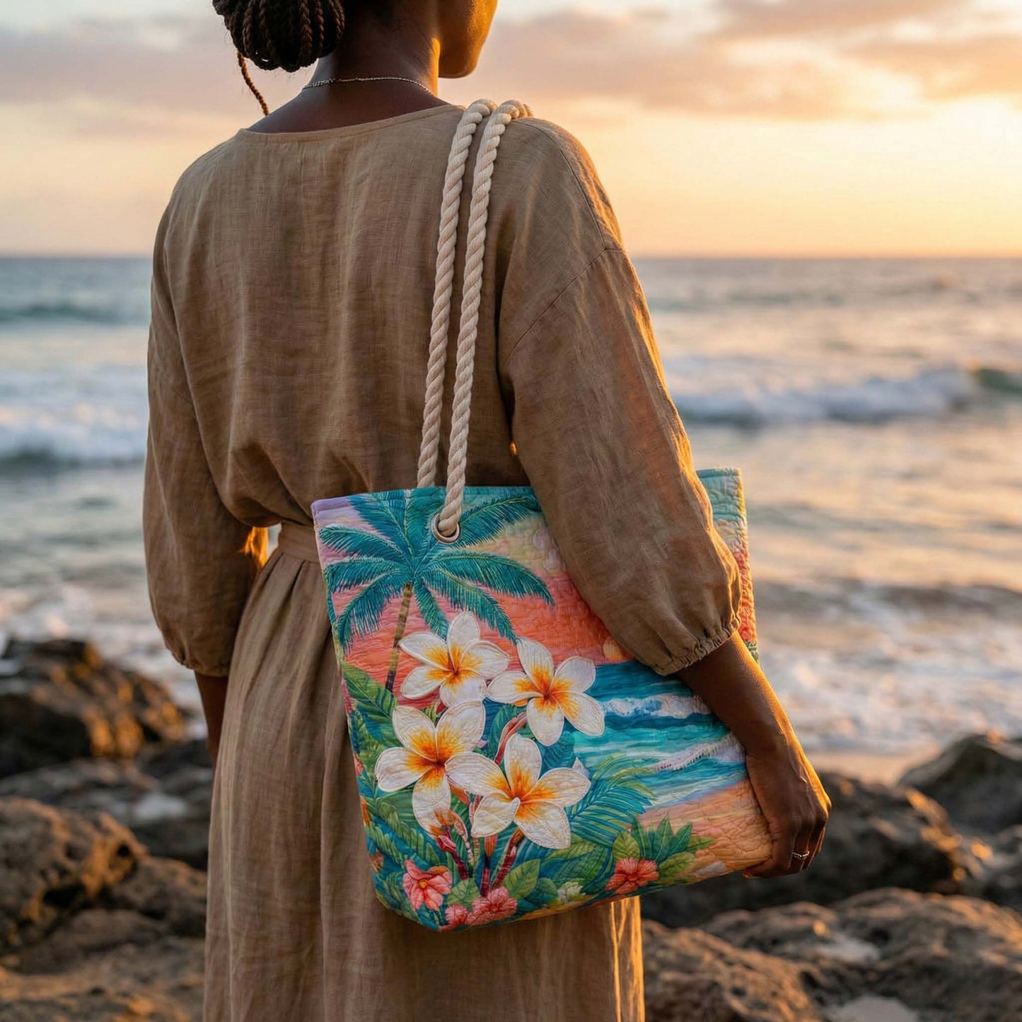 Gesteppte Strandtasche „Tropischer Geist“