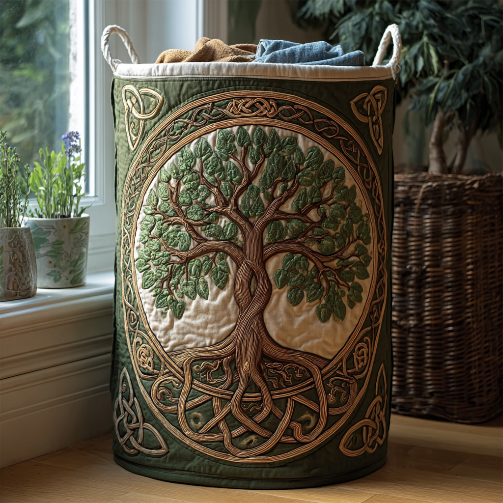 Gesteppter Wäschekorb „Baum des Lebens“