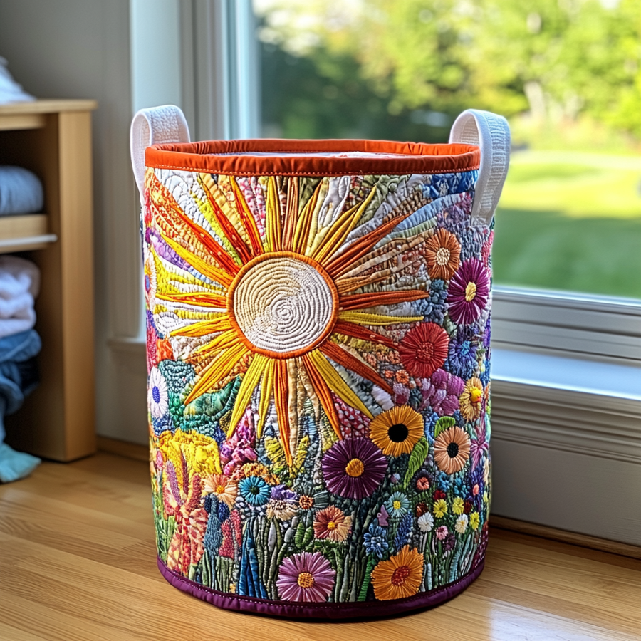 Gesteppter Wäschekorb „Sonnenblume in Blüte“