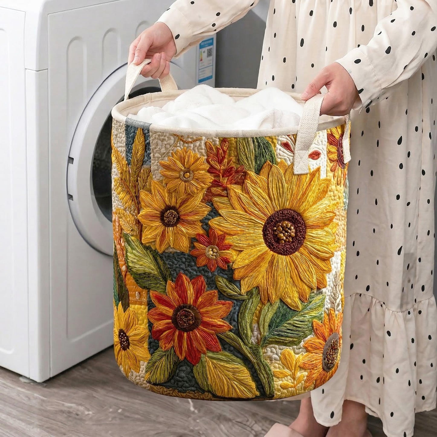 Gesteppter Wäschekorb „Sonnenblumen-Traum“