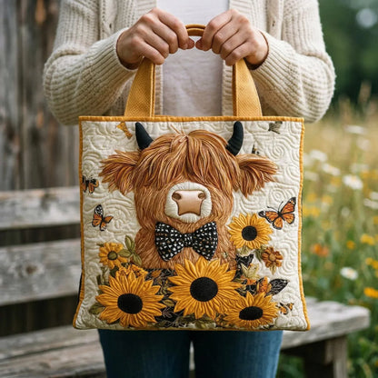 Gesteppte Tasche - Highland-Kuh und Sonnenblumen